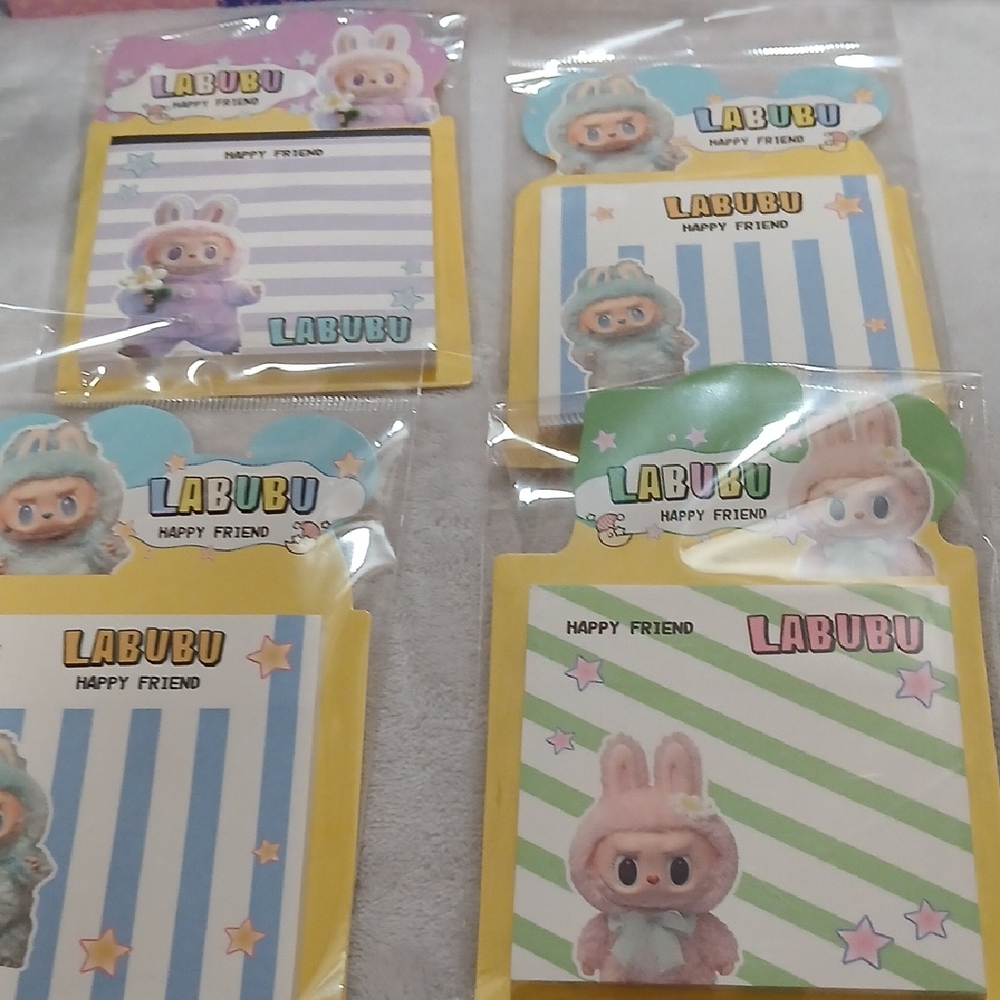 LABUBU Happy Friend Bunny Sticky Notes - Yellow with Pastel Accents